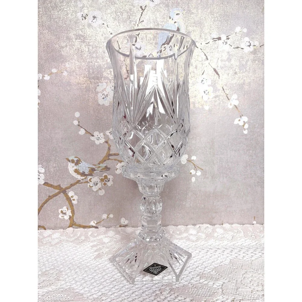 Shannon Crystal Lexington Hurricane Candle Lamp Godinger Cut Glass VTG 11 Inch
